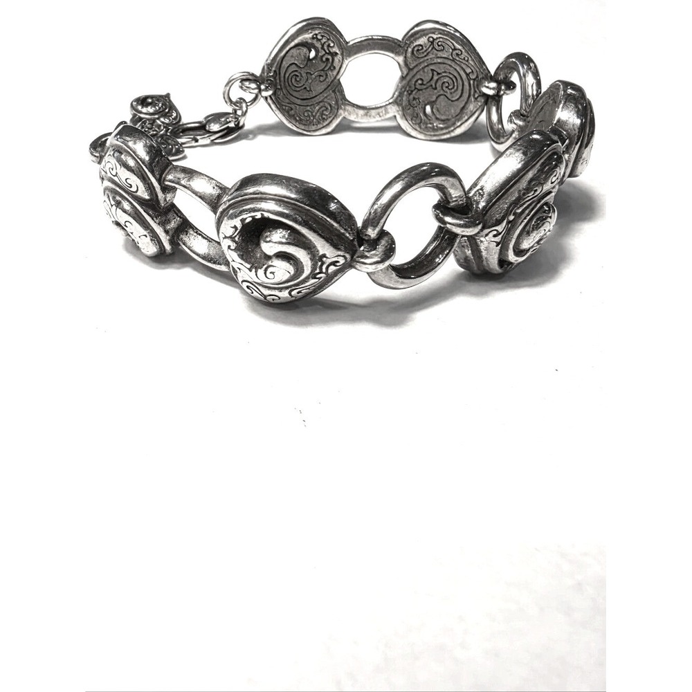 Brighton Silver Penelope Scroll Heart Link Bracelet Adjustable Lobster Clasp